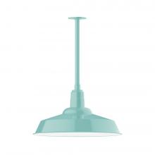 Montclair Light Works STB186-48-W20-L14 - 20&#34; Warehouse shade, stem mount LED Pendant with wire grill, Sea Green