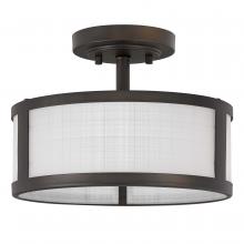 Worldwide Lighting Corp E30011-013 - Calais 2-Light ORB Finish Linen Glass Semi-Flush Mount 11.8“ X 11.8” X 9“