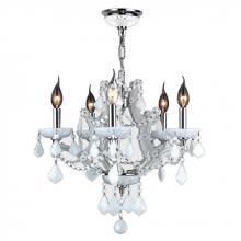 Worldwide Lighting Corp W83116C19-WH - Lyre Collection 5 Light Chrome Finish and White Crystal Chandelier 19&#34; D x 18&#34; H Medium