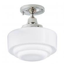 Norwell 5361F-PN-ST - Schoolhouse Flush Mount Light - Polished Nickel with Stepped Glass