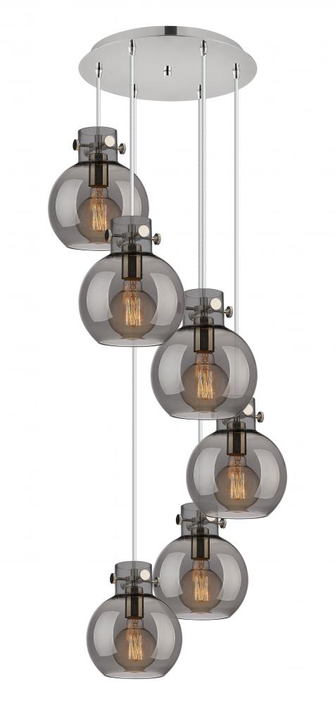 Newton Sphere - 6 Light - 19 inch - Polished Nickel - Cord hung - Multi Pendant