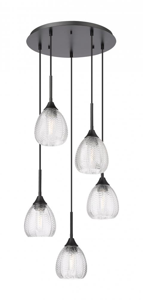 Berkshire - 5 Light - 19 inch - Matte Black - Cord Hung - Multi Pendant