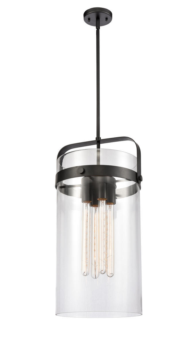 Pilaster - 4 Light - 12 inch glass - Matte Black - Cord hung - Pendant