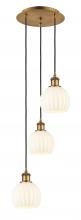  113B-3P-BB-G1217-6WV - White Venetian - 3 Light - 13 inch - Brushed Brass - Cord Hung - Multi Pendant