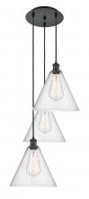 Innovations Lighting 113B-3P-BK-GBC-124 - Berkshire - 3 Light - 19 inch - Matte Black - Cord Hung - Multi Pendant