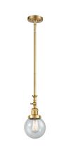  206-SG-G204-6 - Beacon - 1 Light - 6 inch - Satin Gold - Stem Hung - Mini Pendant