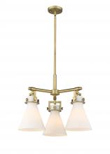  411-3CR-BB-G411-7WH - Newton Cone - 3 Light - 21 inch - Brushed Brass - Pendant