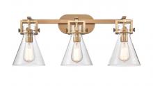 Innovations Lighting 411-3W-BB-7CL-LED - Newton Cone - 3 Light - 27 inch - Brushed Brass - Bath Vanity Light