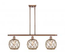  516-3I-AC-G122-8RB - Farmhouse Rope - 3 Light - 36 inch - Antique Copper - Cord hung - Island Light