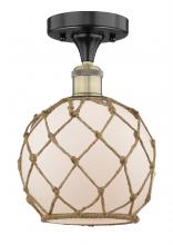  616-1F-BAB-G121-8RB - Farmhouse Rope - 1 Light - 8 inch - Black Antique Brass - Semi-Flush Mount