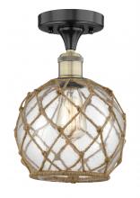  616-1F-BAB-G122-8RB - Farmhouse Rope - 1 Light - 8 inch - Black Antique Brass - Semi-Flush Mount