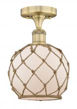  616-1F-BB-G121-8RB - Farmhouse Rope - 1 Light - 8 inch - Brushed Brass - Semi-Flush Mount