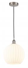  616-1P-SN-G1217-12WV - White Venetian - 1 Light - 12 inch - Brushed Satin Nickel - Cord Hung - Mini Pendant