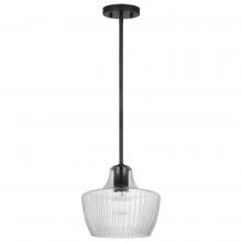 Nuvo 60/7706 - Destin; 1 Light Mini Pendant; Medium Base; 60 Watt; Black And Silver Accent Finish; Clear Ribbed