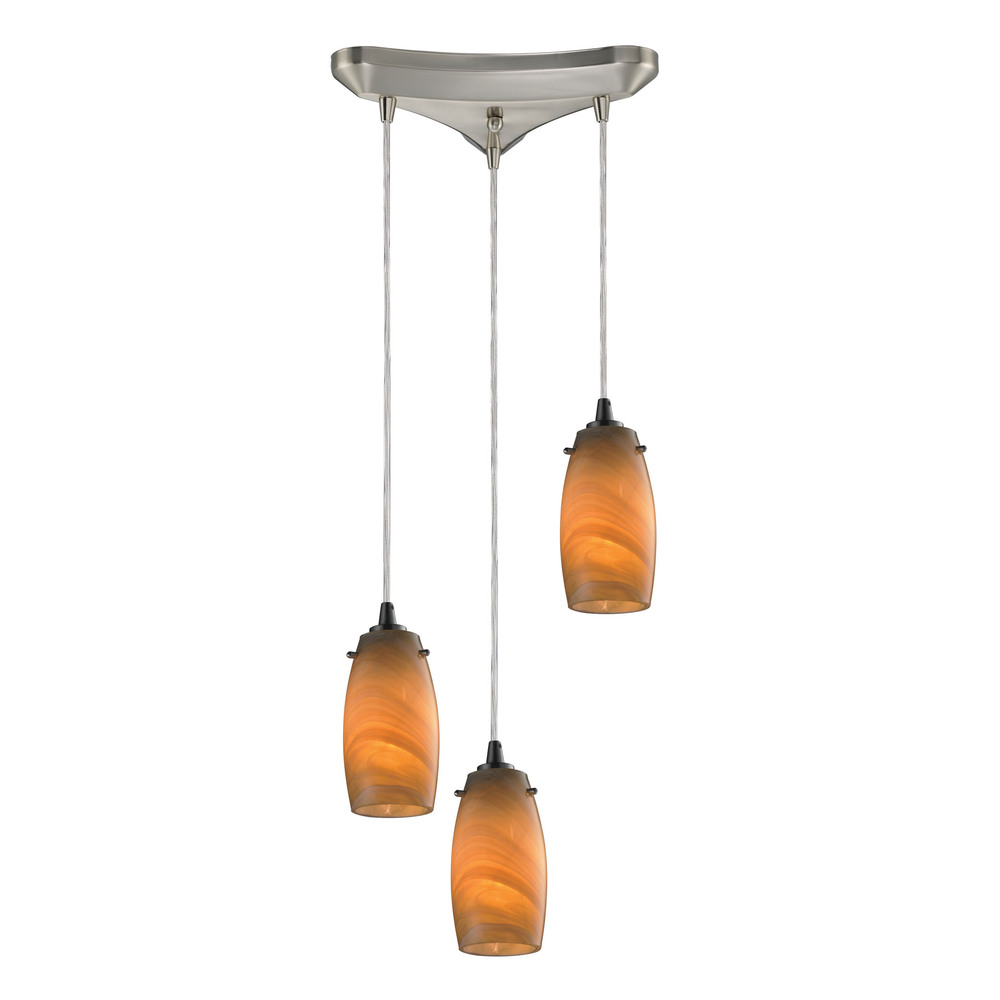 Favelita 3 Light Pendant In Satin Nickel And Hon